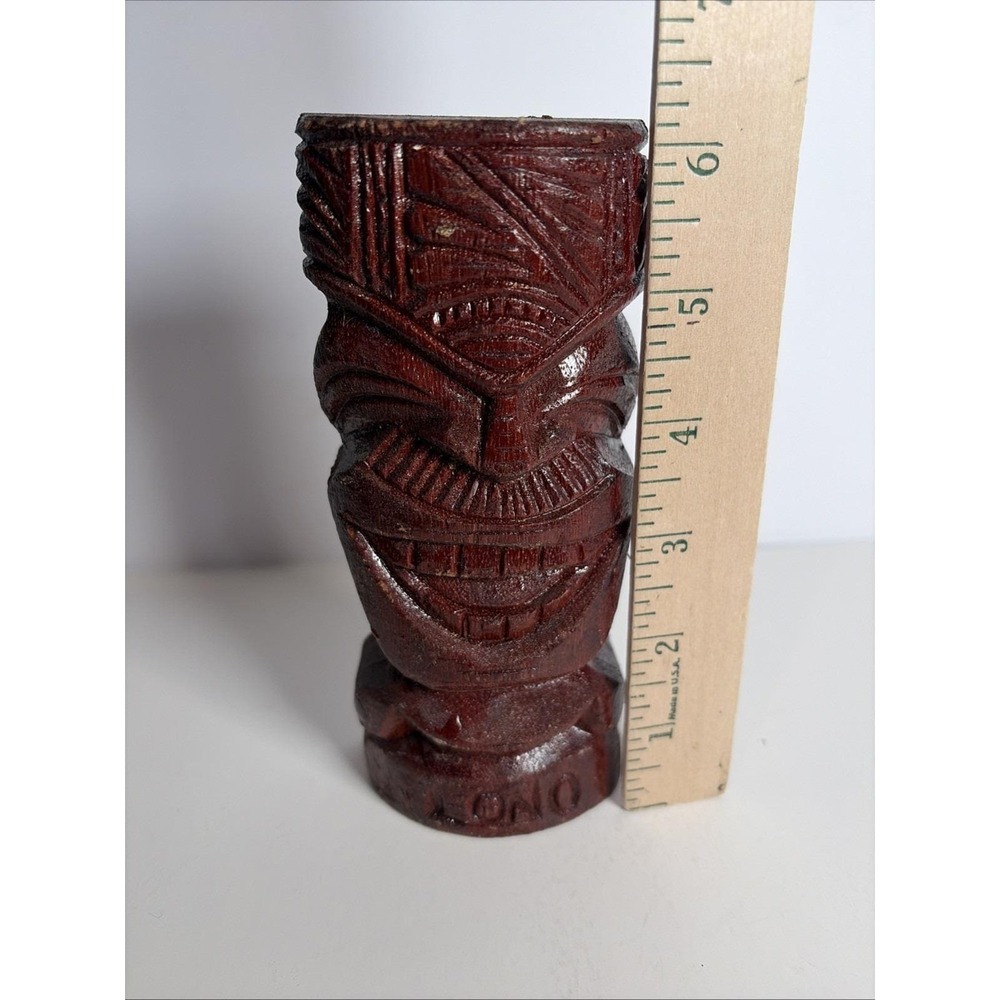 Lono Tiki Idol Statue Hand Carved Hard Wood Signed Hawaii 6" - Picture 8 of 10